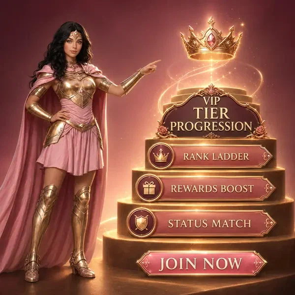 Rose Knight gebaart naar VIP-niveau progressiekroon terwijl spelers zich aanmelden bij VIP-niveau progressie en drempels